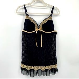 Linea Donatella Lace Babydoll Chemise Size L Black